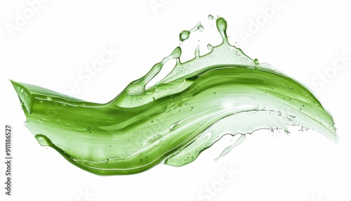 Dynamic Flow of Green Gel Forming Splashes Against a White Background photo