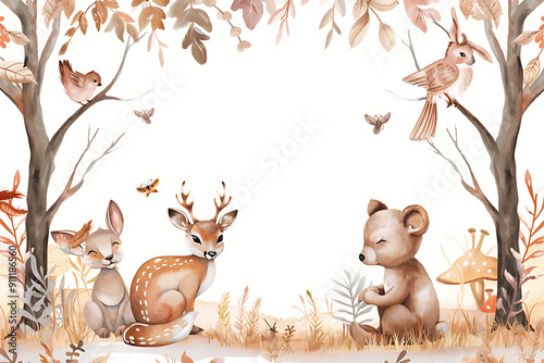 Cute woodland animals in brown and beige tones, perfect for autumn or fall themed designs. 
 photo