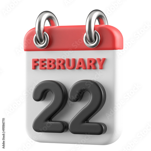 22nd February Calendar Icon 3D Render