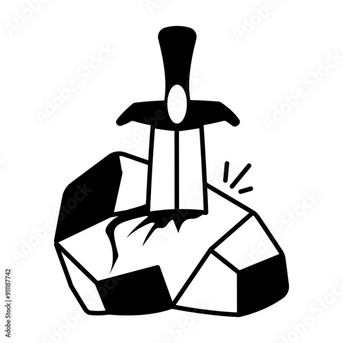 An icon of excalibur designed in glyph style 