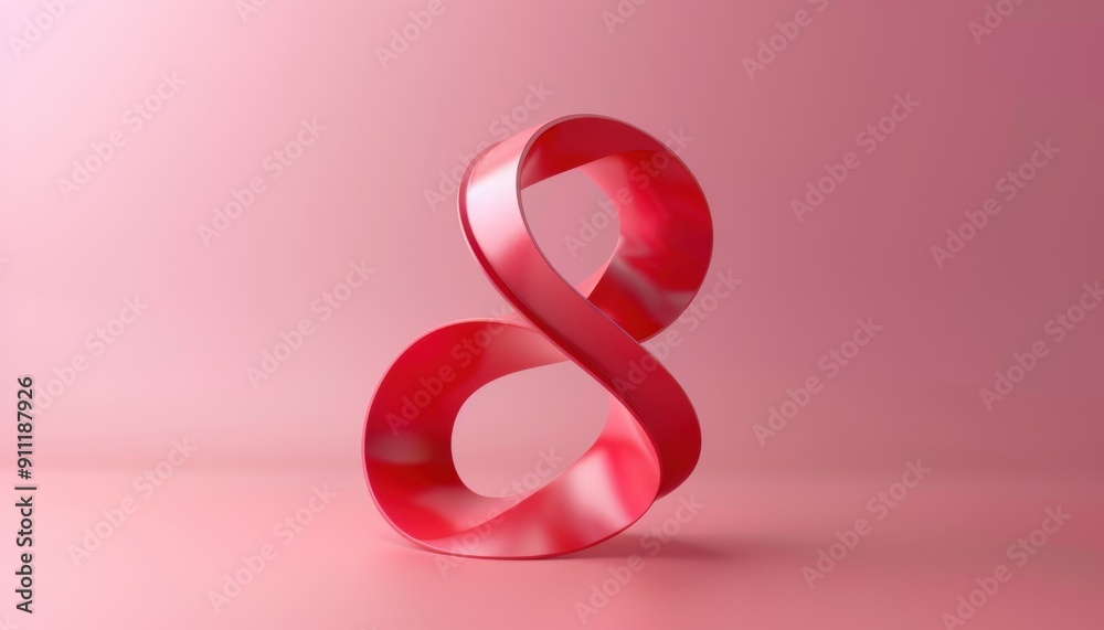Stylish Red Infinity Symbol Displayed Against a Soft Pink Background in a Modern Setting Stylish Red Infinity Symbol Displayed Against a Soft Pink Background in a Modern Setting