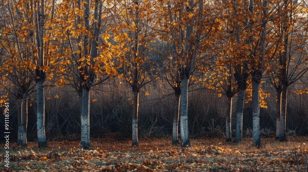 Obraz premium Autumn Poplar trees losing leaves