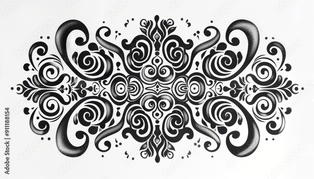 Intricate Black And White Decorative Pattern Displaying Organic Shapes And Curves Intricate Black And White Decorative Pattern Displaying Organic Shapes And Curves