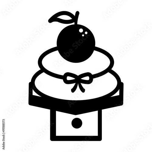 A glyph style icon of kagami mochi 