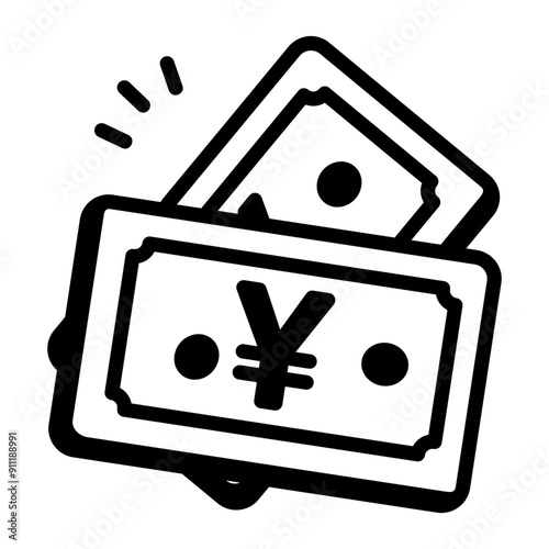 A doodle style icon of yen currency