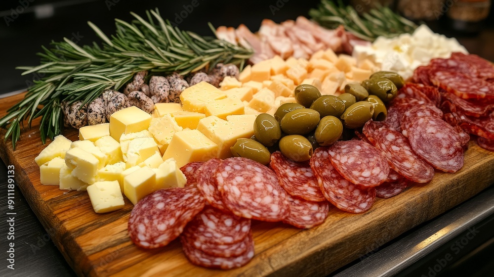 Delicious Food Tray with Salami, Ham, Sausage, and Vegetables Delicious Food Tray with Salami, Ham, Sausage, and Vegetables