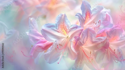 Azalea petals in soft focus romantic abstract backdrop pastel flower card