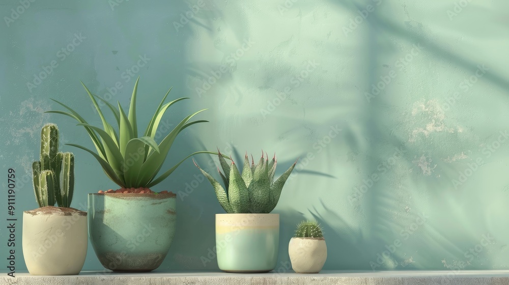 Cacti Indoor Plants Against Simple Backdrop Cacti Indoor Plants Against Simple Backdrop
