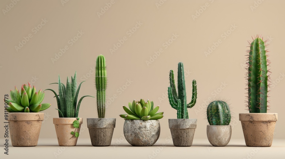 Cacti Indoor Plants Against Simple Backdrop Cacti Indoor Plants Against Simple Backdrop