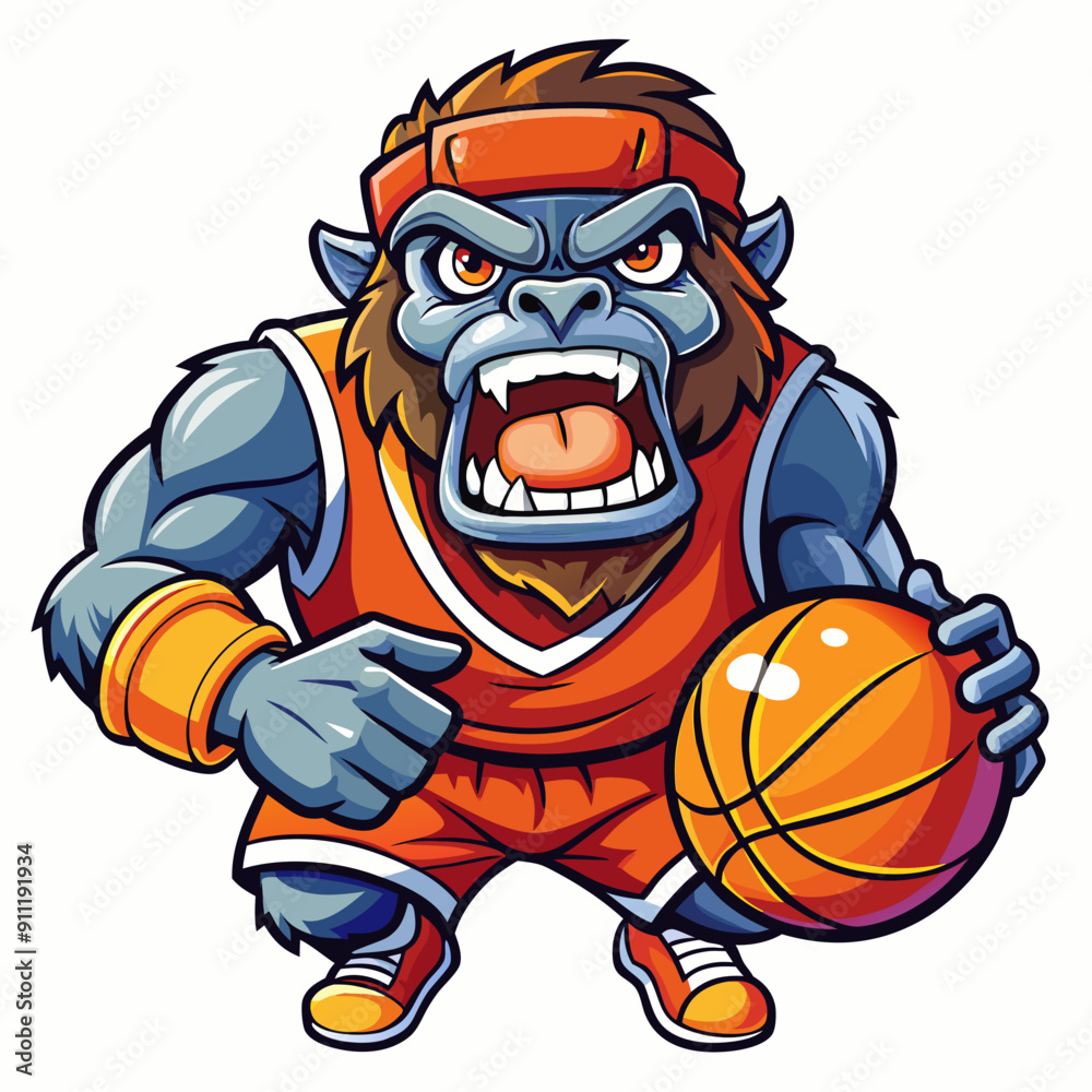 Obraz premium cartoon vector illustration of basketball gorilla