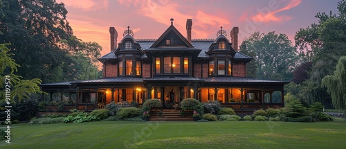 A large house with a lot of windows and a porch