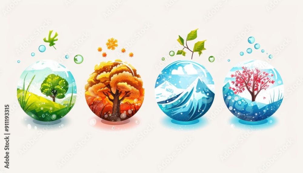 Artistic Representation of the Four Seasons in Colorful Circular Designs Artistic Representation of the Four Seasons in Colorful Circular Designs