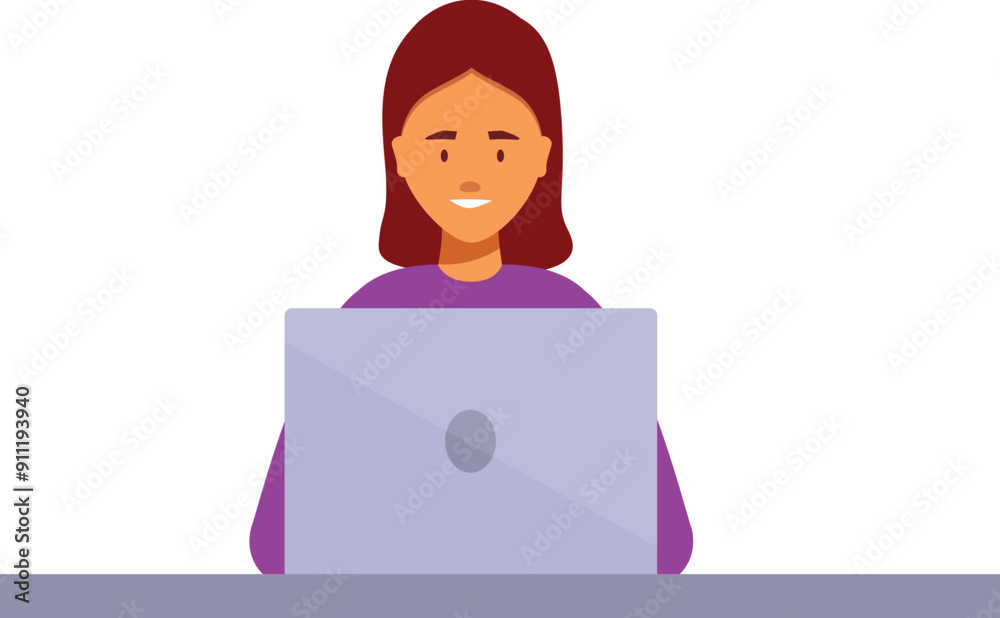 Young woman is sitting at a desk working on her laptop, possibly from home or in an office Young woman is sitting at a desk working on her laptop, possibly from home or in an office
