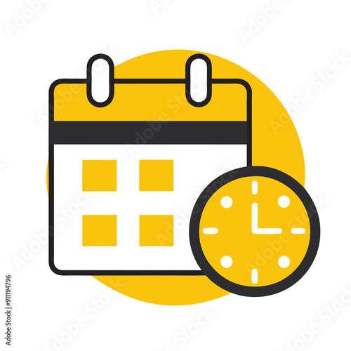 A calendar and clock icon is displayed  symbolizing the concept of scheduling and time management.