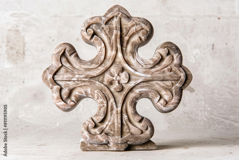 Ornate stone cross with intricate carvings. Ornate stone cross with intricate carvings.