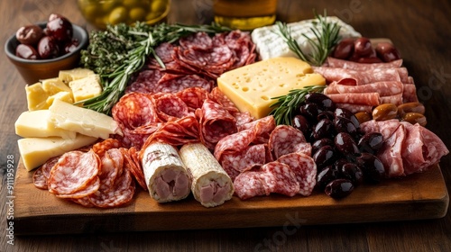 Delicious Food Tray with Salami, Ham, Sausage, and Vegetables