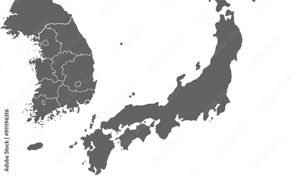 Korea and Japan map isolated on white background. for website layouts, background, education, precise, customizable, Travel worldwide, map silhouette backdrop, earth geography, political, reports. Korea and Japan map isolated on white background. for website layouts, background, education, precise, customizable, Travel worldwide, map silhouette backdrop, earth geography, political, reports.