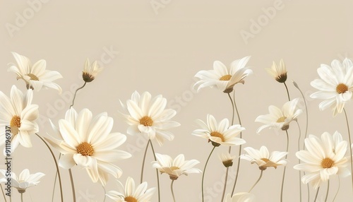 Beautiful White Daisies Blooming Against a Soft Neutral Background in Springtime Garden