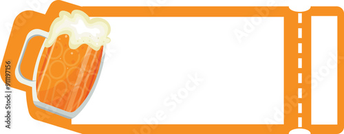 Oktoberfest coupon template with a round beer glass and beer in it placed on the side of the template, , vector