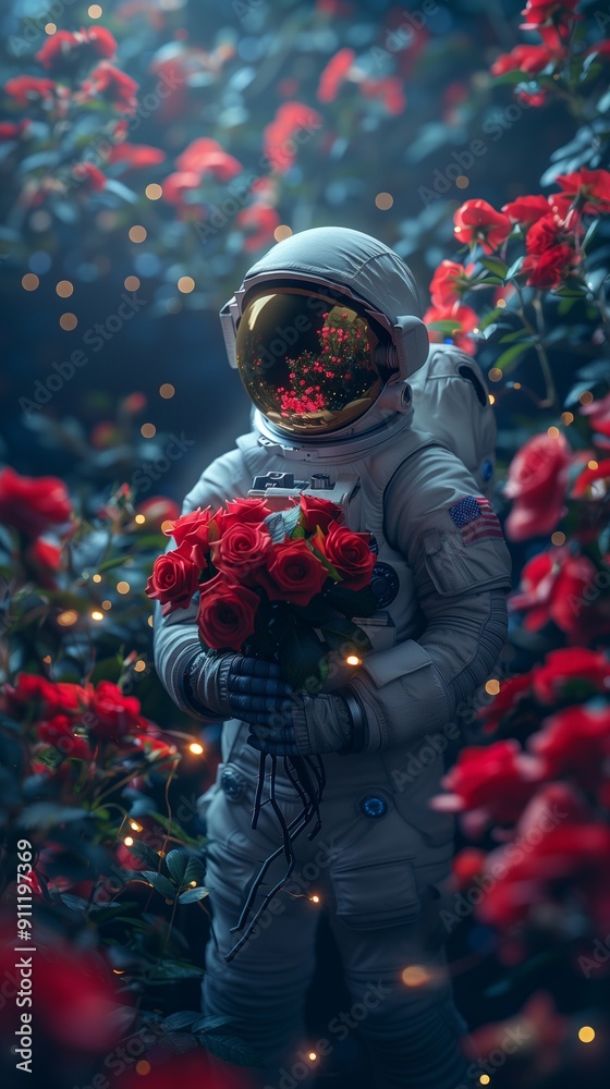 astronaut and red roses . Generative AI astronaut and red roses . Generative AI
