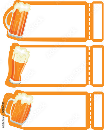 set of oktoberfest coupon templates with square, round and long beer glass and beer in it placed on the side of the template, vector