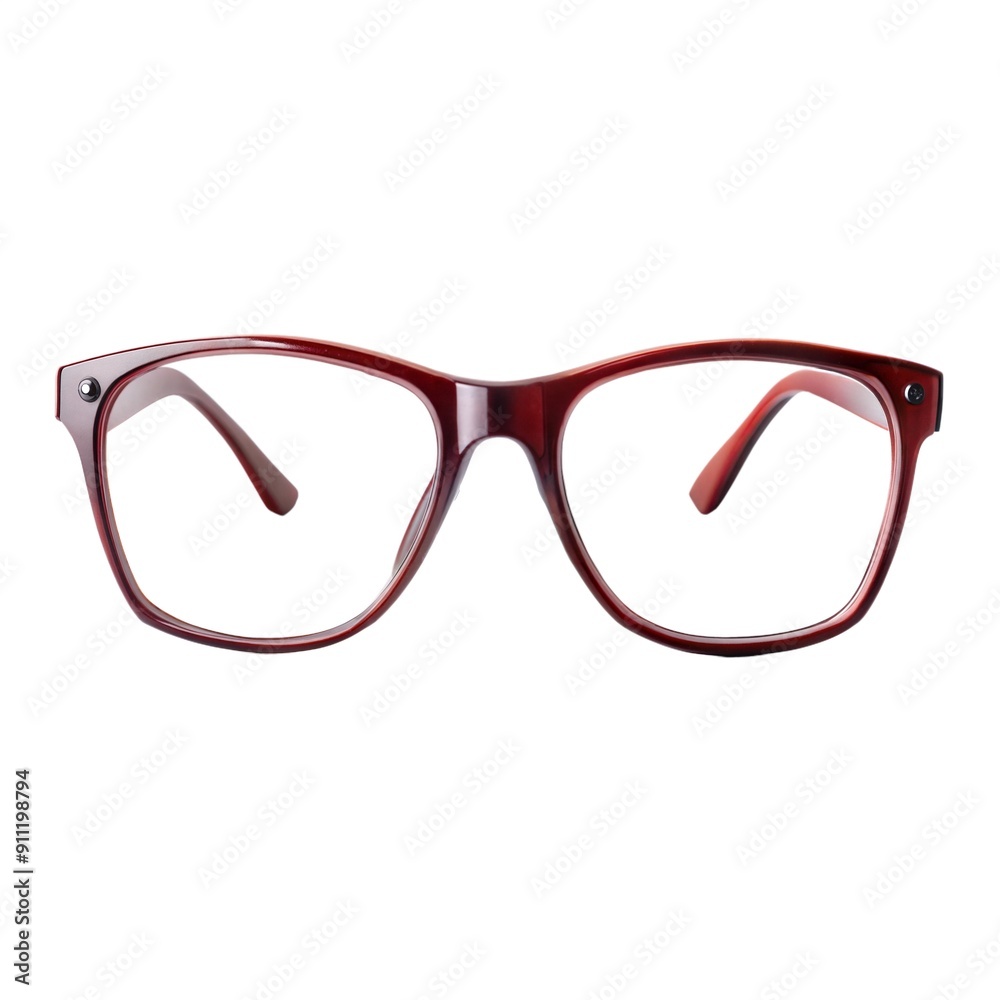 Fototapeta premium Classic Burgundy Eyeglasses. These classic burgundy eyeglasses feature a bold, rectangular frame shape crafted from high-quality acetate material.