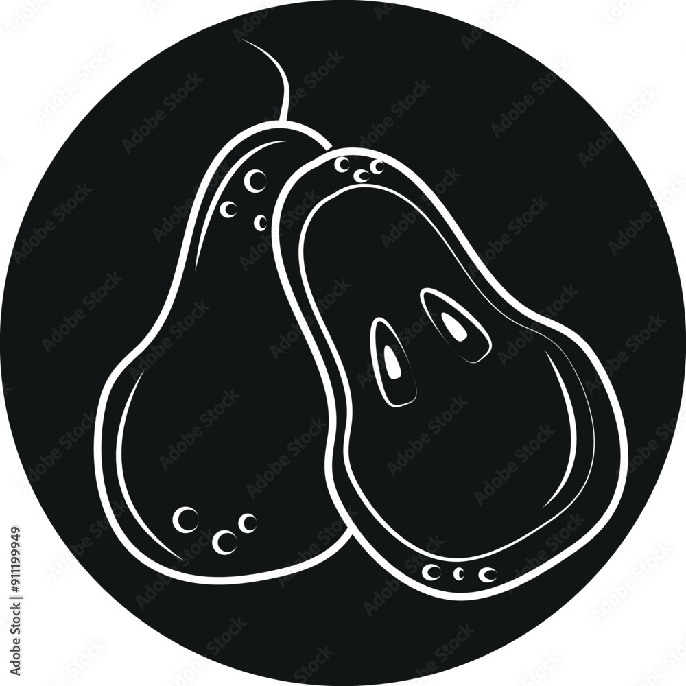 round sticker template with fruit outline, namely pear outline, vector round sticker template with fruit outline, namely pear outline, vector
