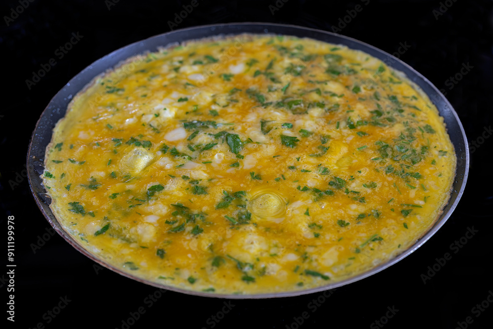 Turkish omelette with cheese and parsley