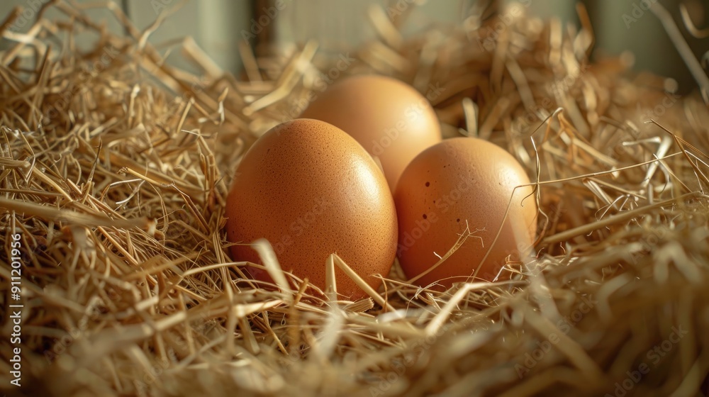 Farm fresh chicken eggs in hay selectively focused Farm fresh chicken eggs in hay selectively focused