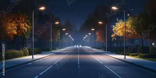 Efficient LED Street Lights Saving Energy and Lighting Urban Roads, Sustainable Solutions, Road Illumination