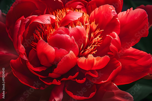 Close up of red olored peony flower photo