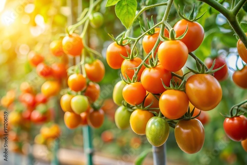 Ripe Tomatoes Hanging on a Vine.