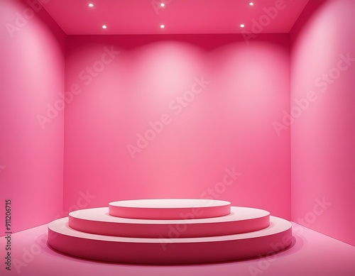 Pink podium product display pedestal empty studio scene cosmetic beauty and fashion banner concept on pink background 3d illustration rendering