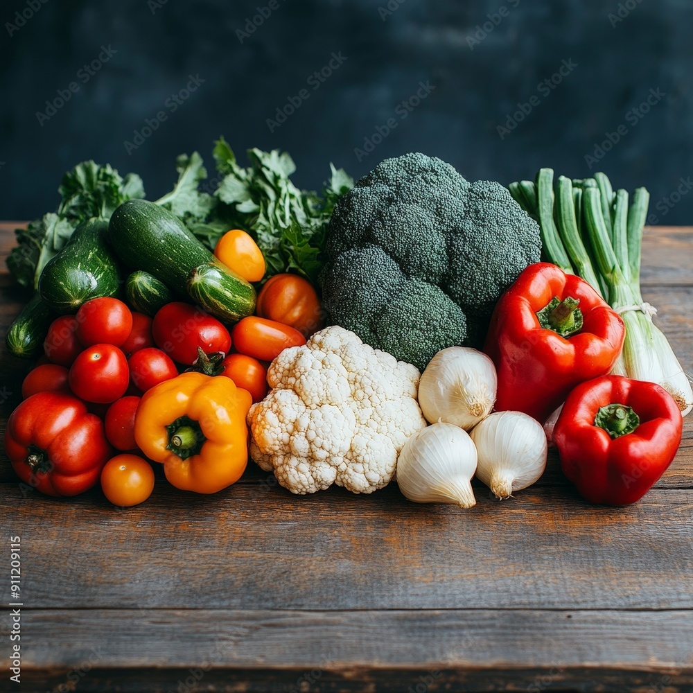 Close-Up of Fresh Vegetables on Wooden Surface Close-Up of Fresh Vegetables on Wooden Surface