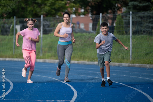 girl runs, runner, teenager, children's sports, runner, family engaged in sports, workout, warm-up, girl runs, woman runs, sports, treadmill, boy runs, happiness, childhood, happy family, funny boy