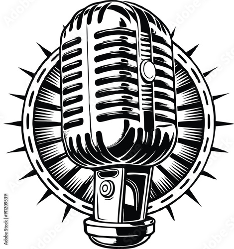 retro monochrome music stand microphone  vector illustration silhouette monochrome style