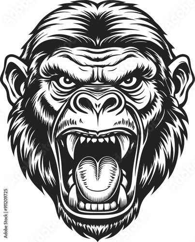 An  aggressive gorilla  vector illustration silhouette monochrome style photo