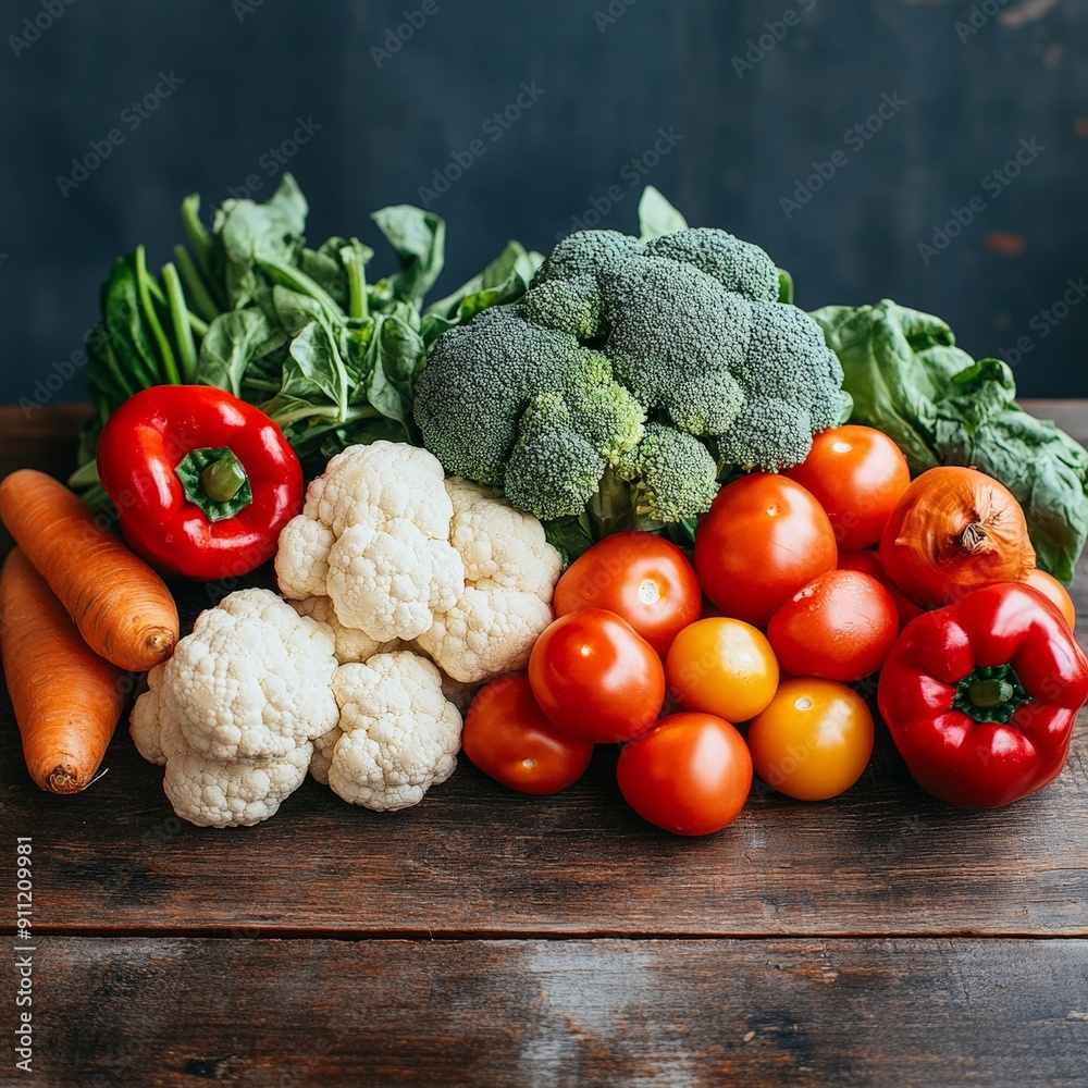 Close-Up of Fresh Vegetables on Wooden Surface