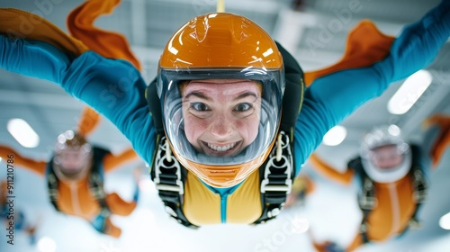 Skydiving Woman in Helmet. photo