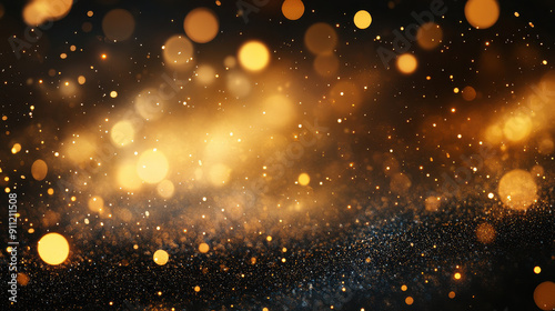 A luxurious background created by gold lights particles scattering against a dark backdrop, offering an exquisite and sophisticated visual experience for any occasion.