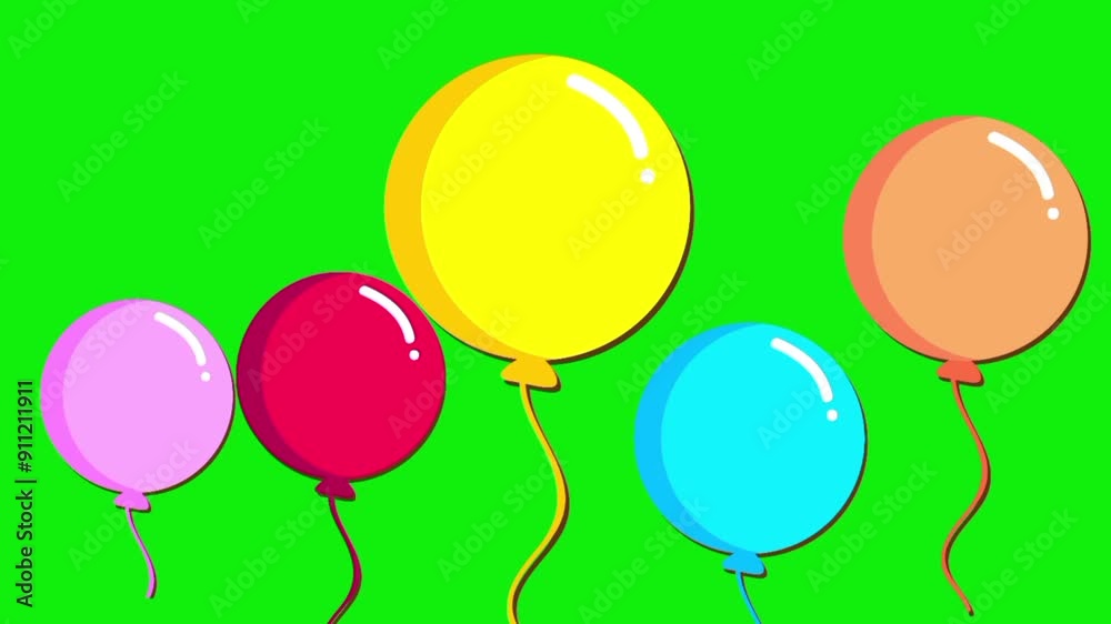 Colorful balloons swaying on a green screen background. party concept.