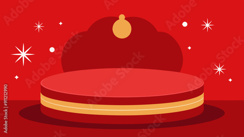 red round product podium Christmas theme vector illustration