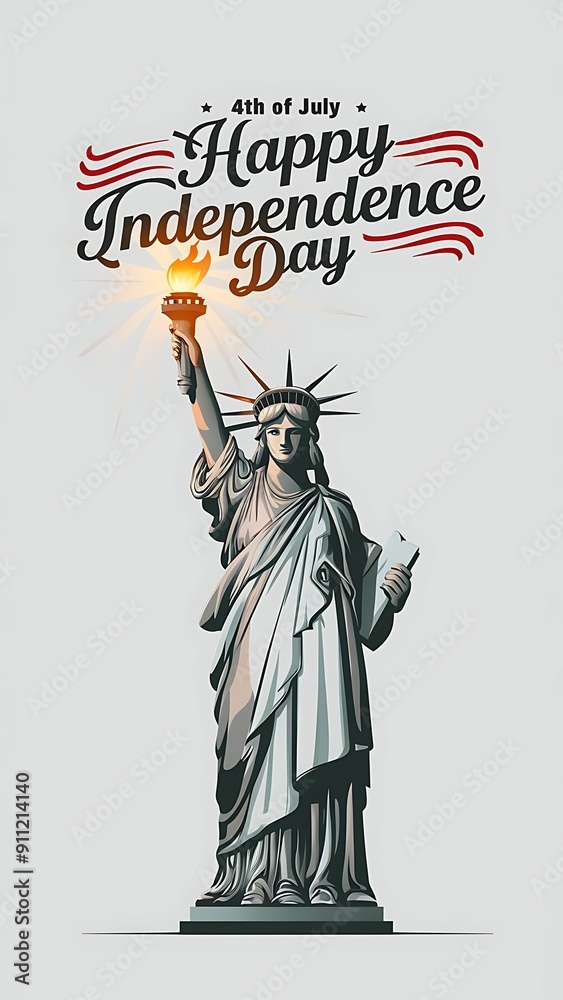 Fototapeta premium 4th of July, Statue of Liberty, Independence Day USA, Poster, Banner, USA Independence Day, Story. Social Media Poster. 