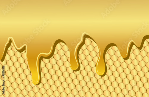 Dripping sweet honey and honeycombs.  honey background, cell mosaic