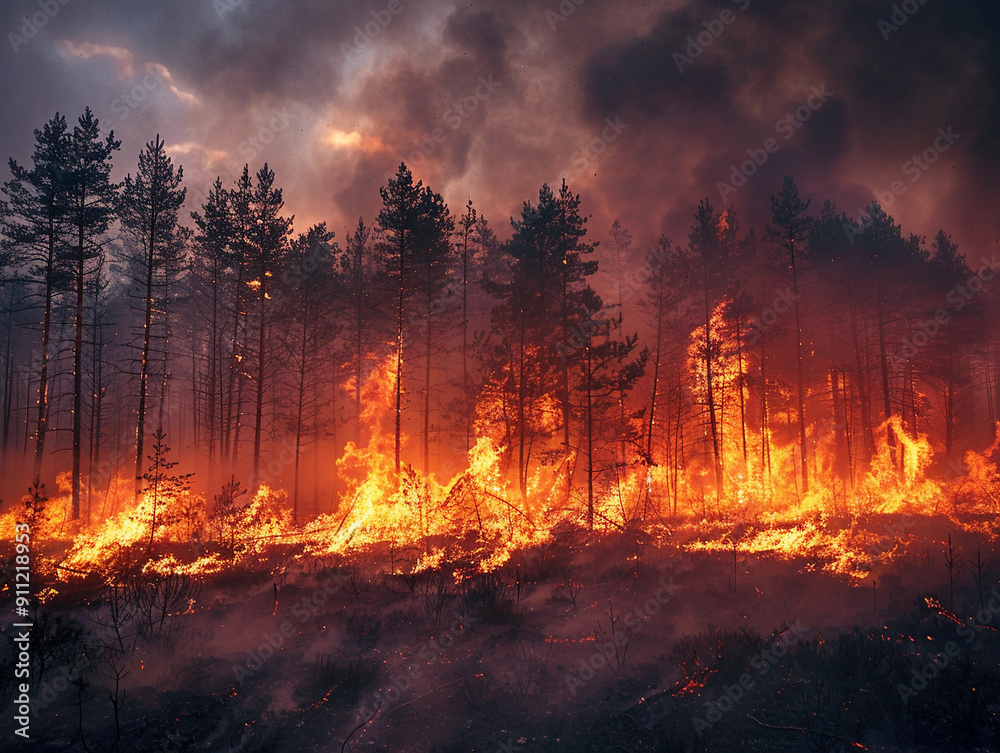 Devastating Forest Fire Illuminates Dark Sky at Dusk Near Pine Grove Area