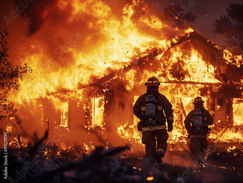 Brave Firefighters Battling Intense Flames While Saving Structures in Rural Area