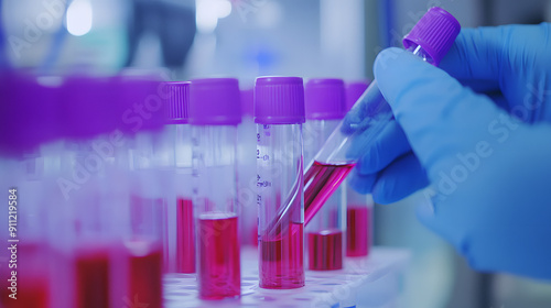 Close-up of Hands in Blue Gloves Holding One Test Tube