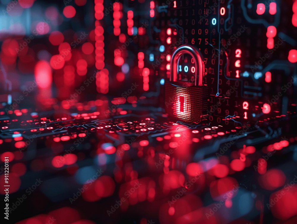 Exploring Digital Security Concepts With Visuals of Red Lock and Binary Code Patterns Exploring Digital Security Concepts With Visuals of Red Lock and Binary Code Patterns