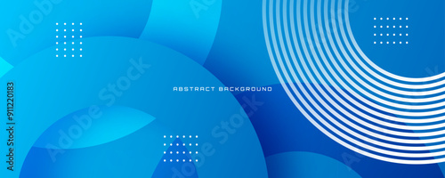 3D blue geometric abstract background on bright space with lines effect decoration. Modern banner with stripes style. Graphic design element circles concept for web, flyer, card, or brochure cover