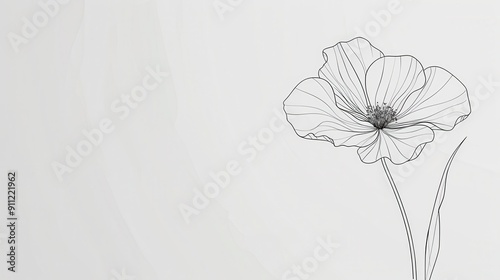 Wallpaper Mural A minimalist background with a single, elegant line drawing of a flower on a plain white backdrop, emphasizing simplicity and elegance Torontodigital.ca